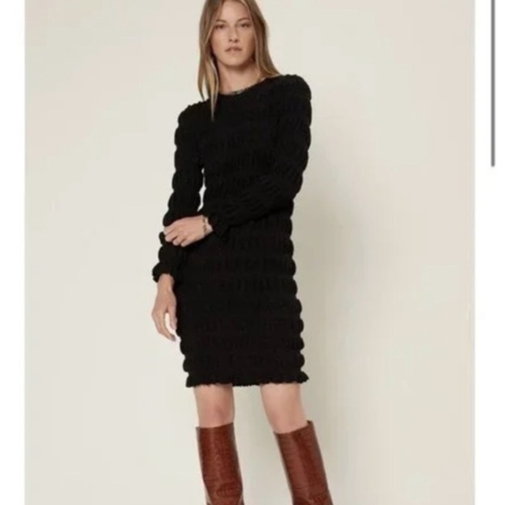 Anthropologie Current Air Ribbed Metallic Black Sweater Dress Sz XS